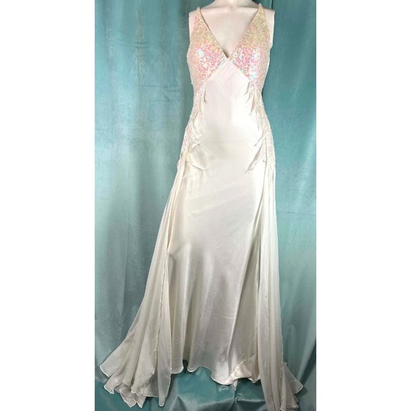 WOW Sz 2 Silk Bias Cut y2K Fairycore Enchantress 30s Style Wedding Dress Aurora - Picture 1 of 9